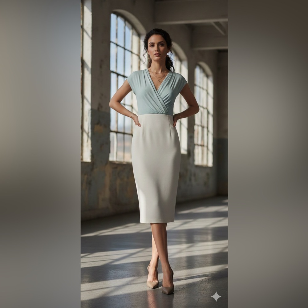 Ted Baker Soft Blue and White Midi Dress